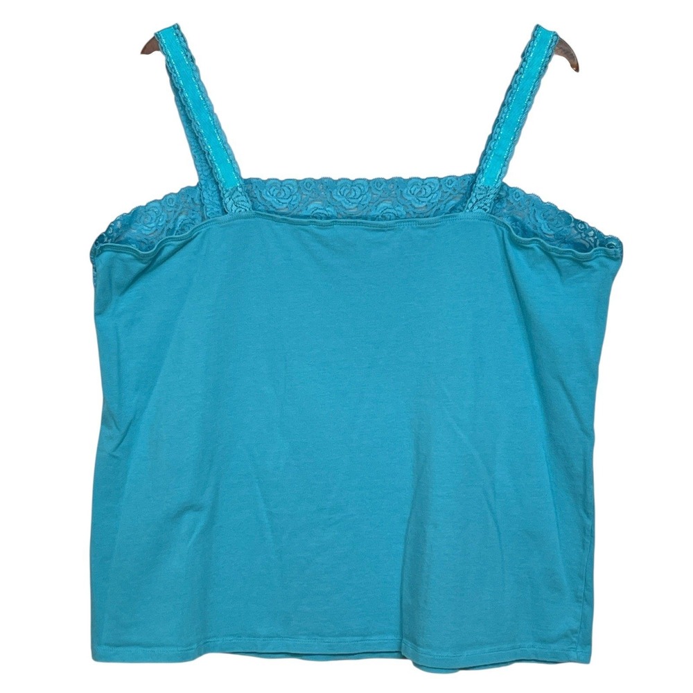 Avenue Stretch Teal Blue Lace Trim Cami Tank Top Plus Size 24 Floral Strap Y2K